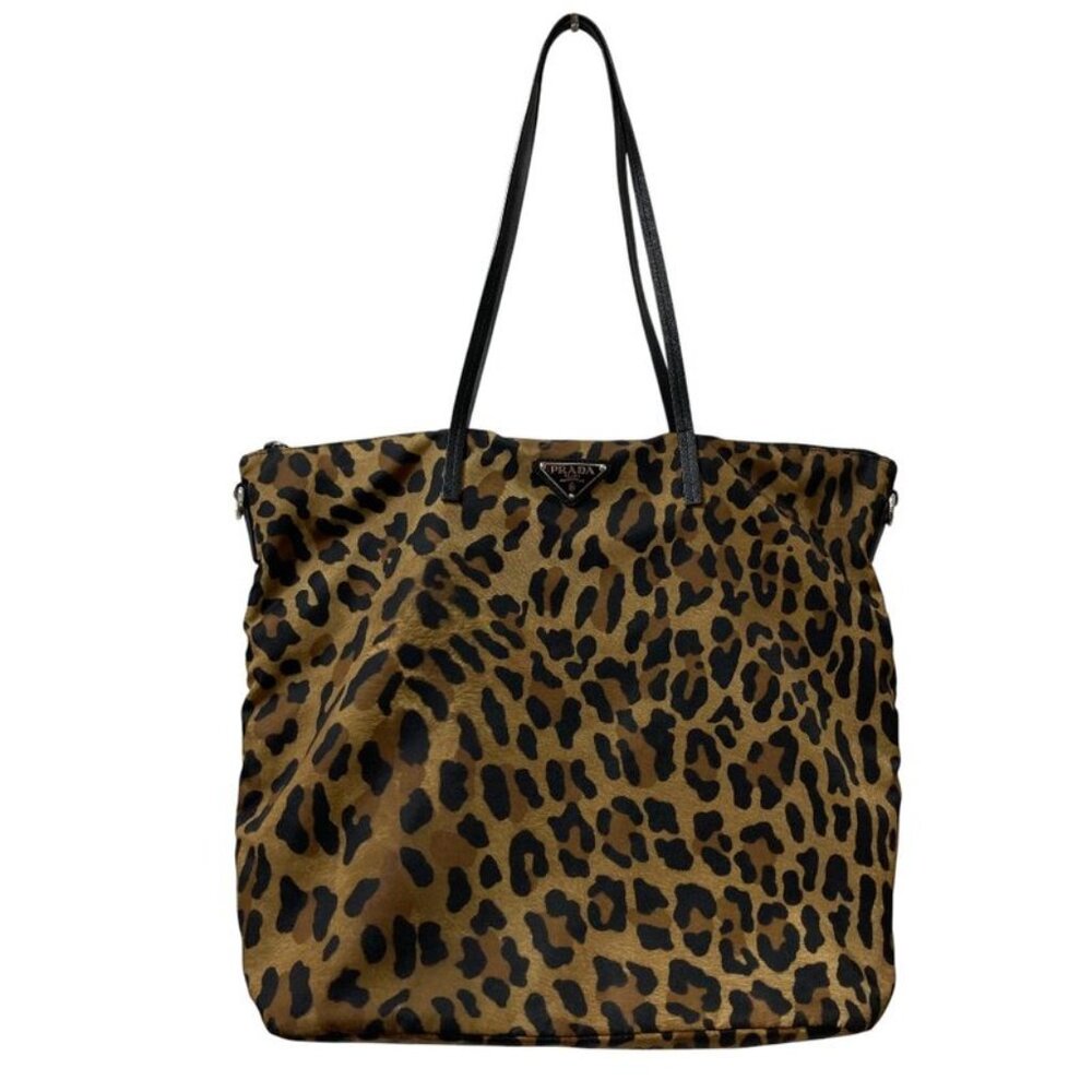 Prada Leopard Pattern Tote Beige Black - image 1